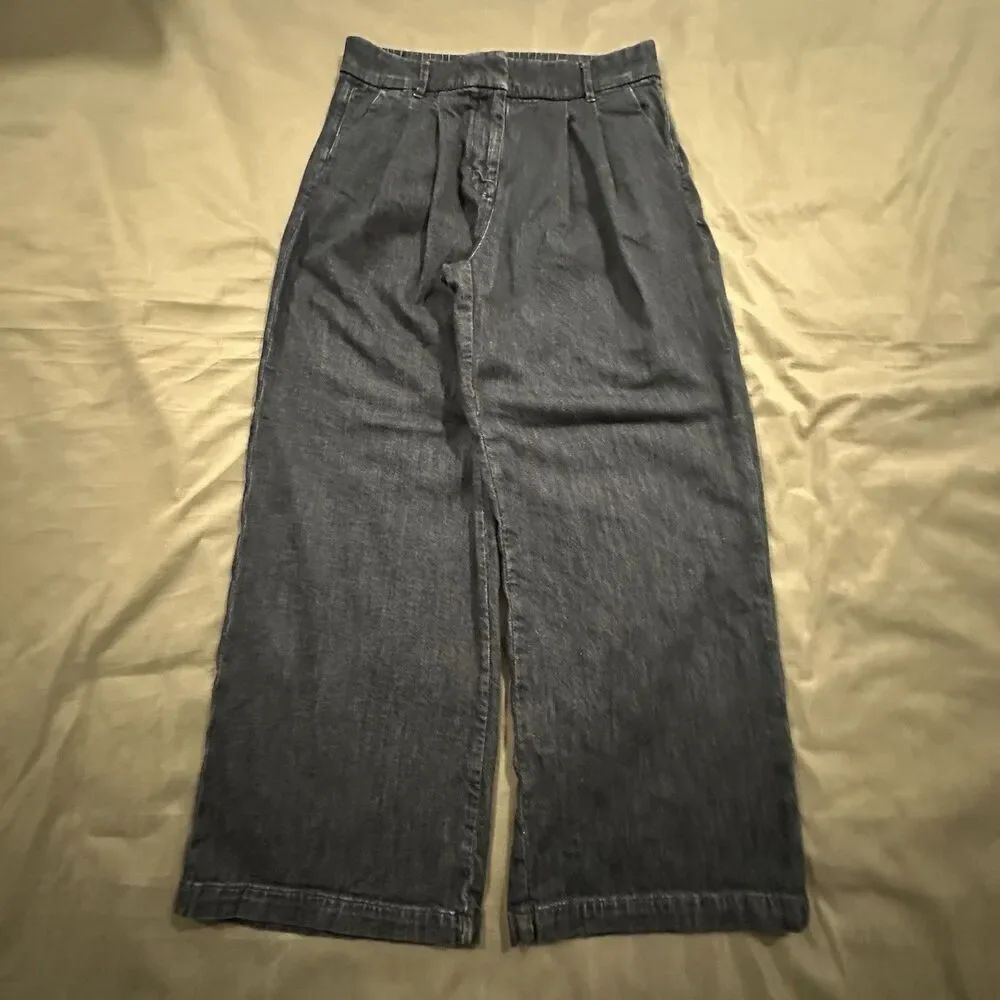 American Eagle Baggy Wide Leg Pants Pleated Trousers Womens 4 Stretch Blue